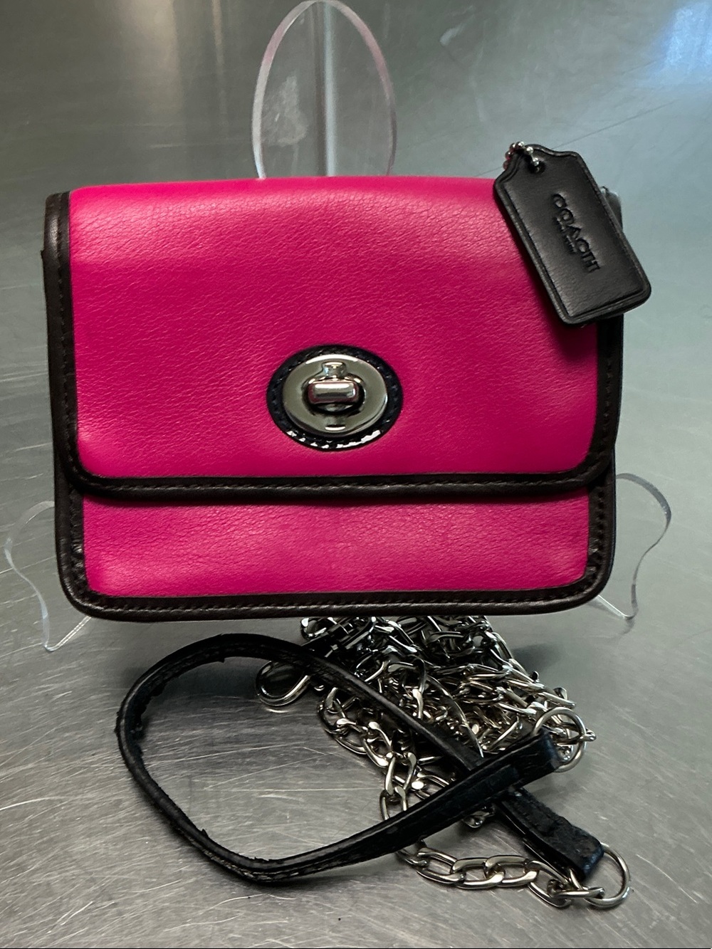 Coach Legacy pink/ black leather mini cross body